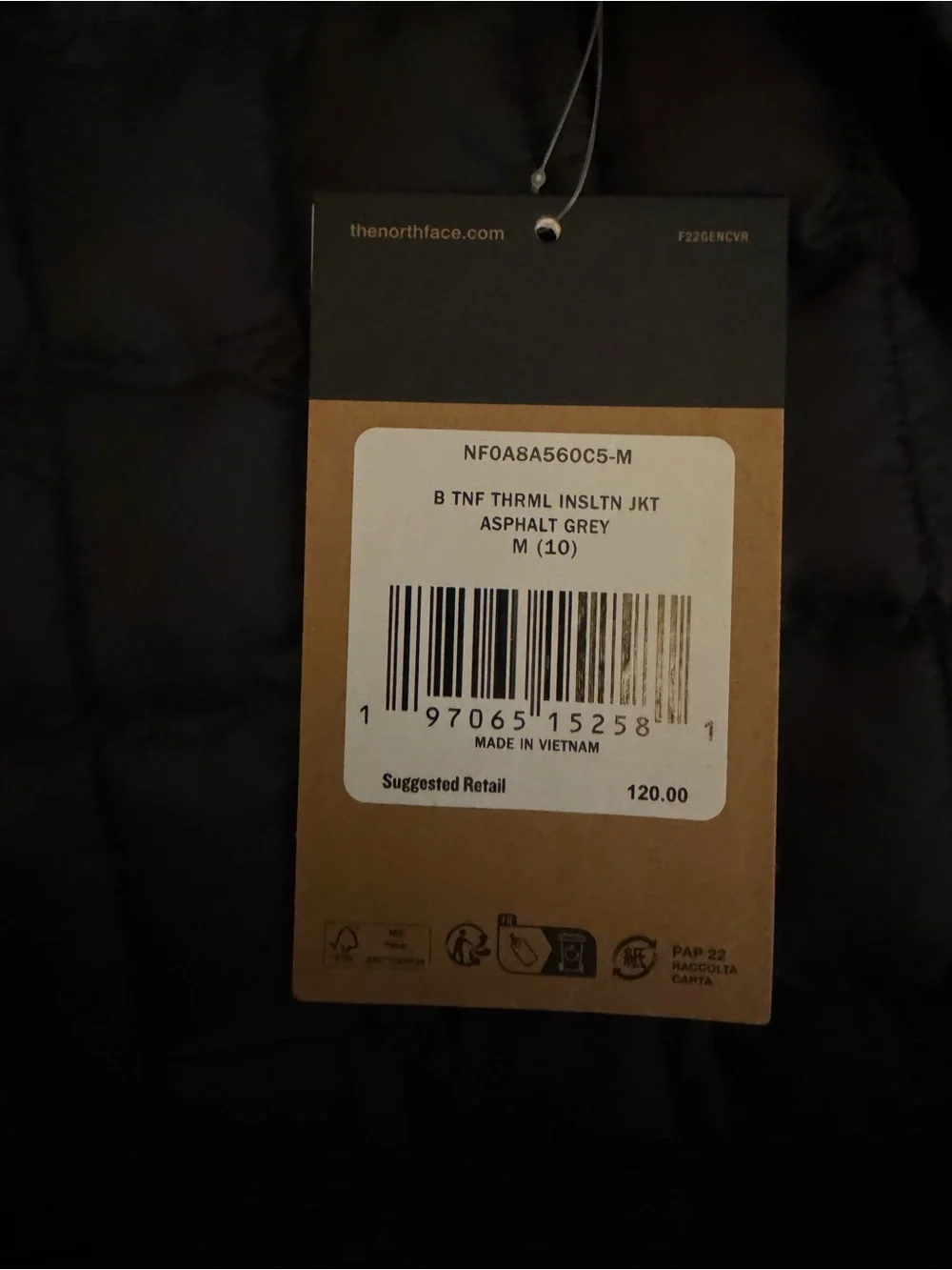 NWT The North Face Grey Thermoball Jacket with White Tag Detail